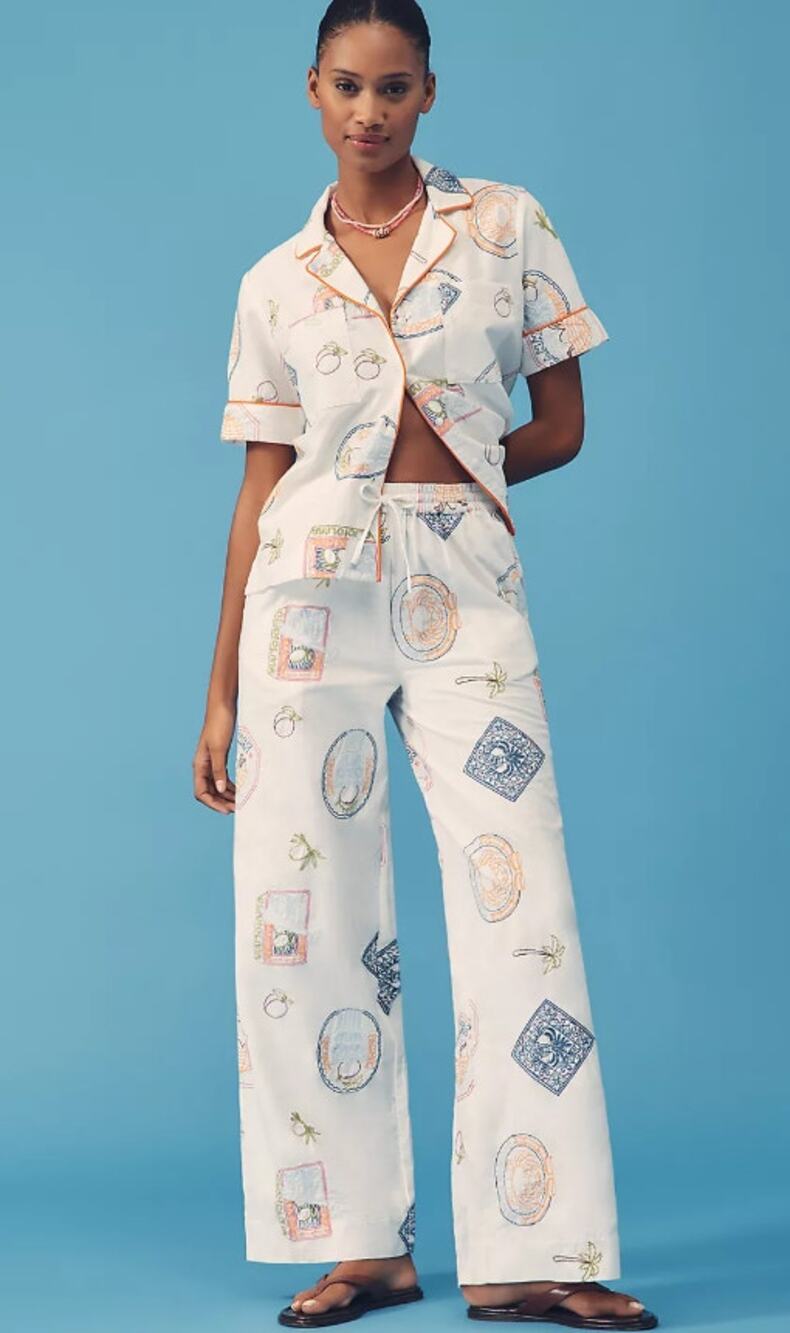 EUC Damson Madder Linen Blend Printed Pull-On Trousers - Size 2